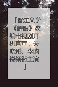 晋江文学《耀眼》改编电视剧开机官宣：关晓彤、李昀锐领衔主演